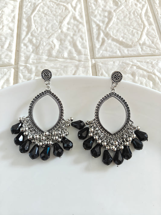 Silver Evil Eye Black Drop Beaded Jhumka Base - 1 Pair