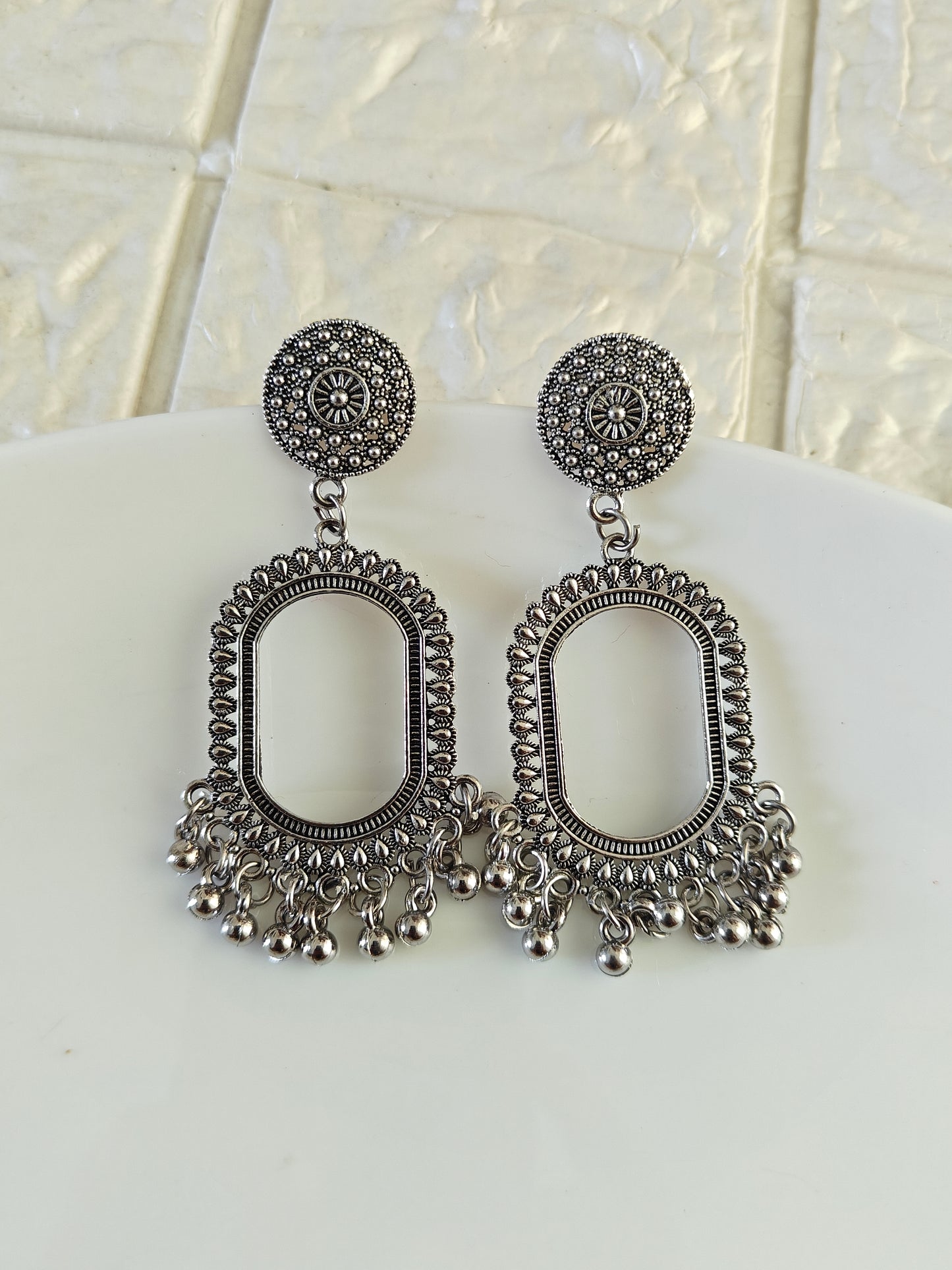 Silver Oval Jhumka Base - 1 Pair