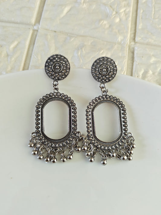 Silver Oval Jhumka Base - 1 Pair