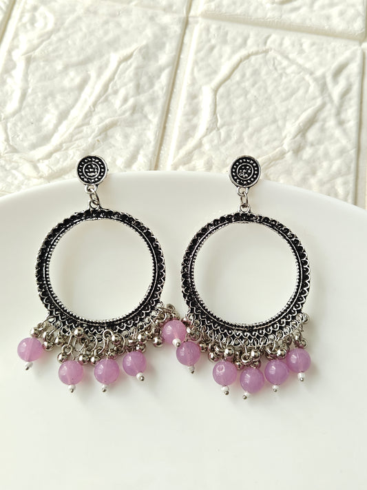 Round Purple Beaded Jhumka Base - 1 Pair
