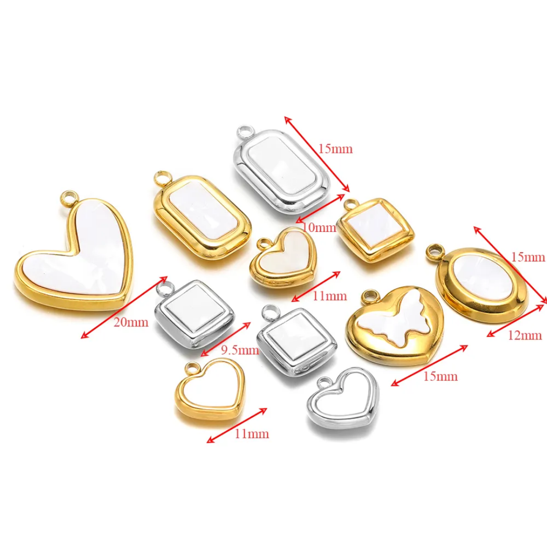 SS 18k Gold Plated Tilted Heart White Enamel Charm - 1 Piece