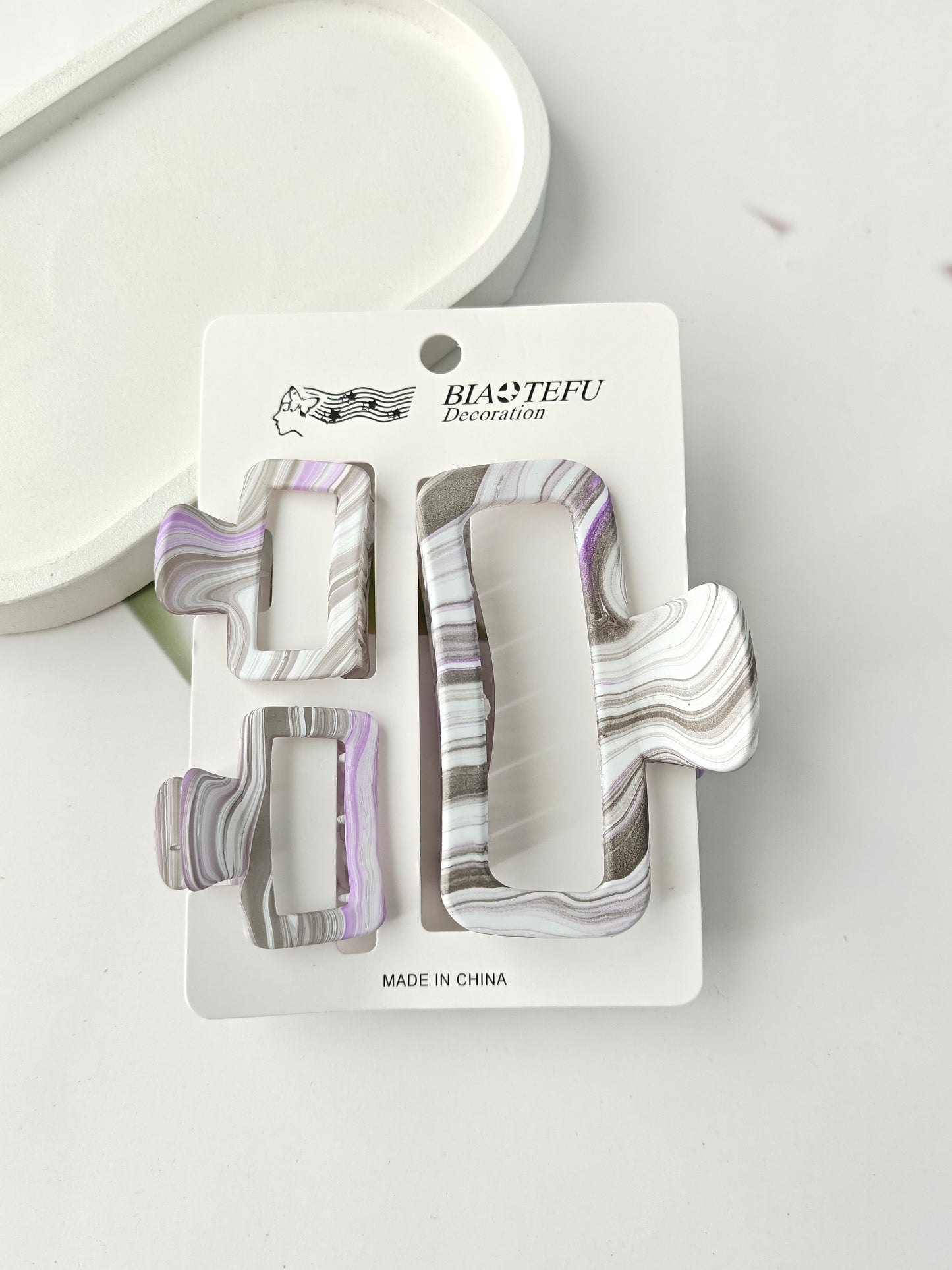 Rectangle Marble Effect Claw Combo Set
