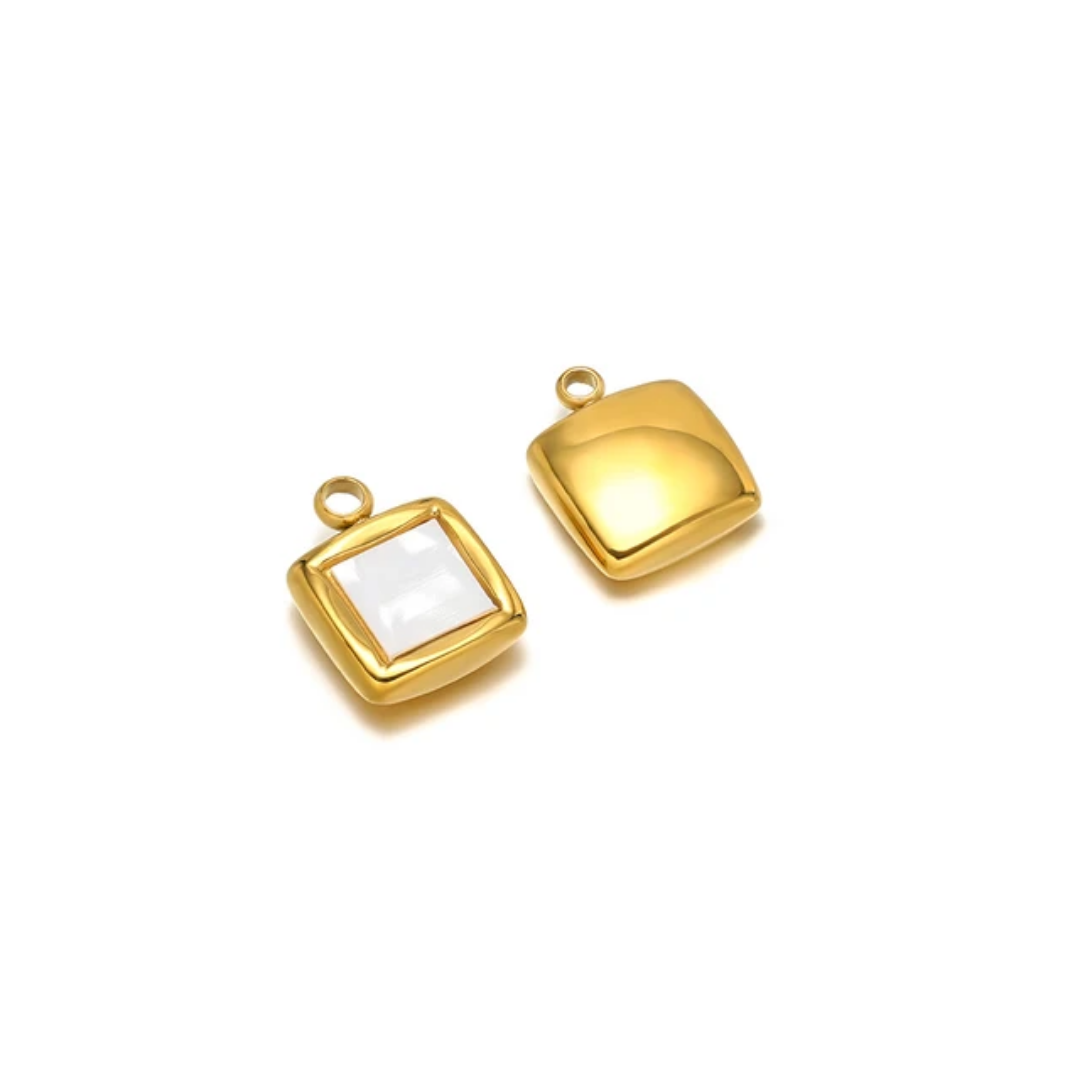 SS 18k Plated Square White Enamel Charm - 1 Piece