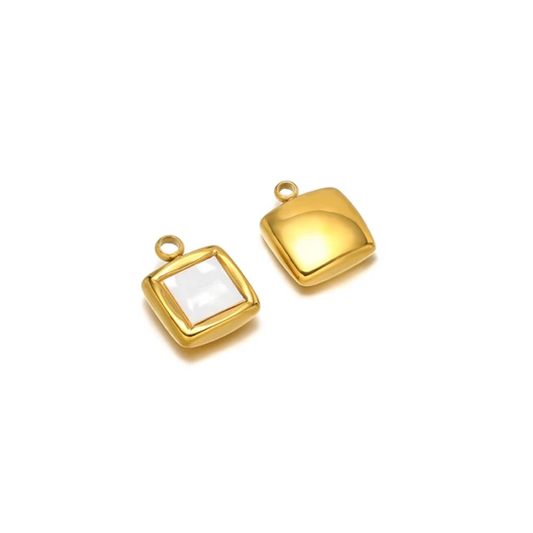 SS 18k Plated Square White Enamel Charm - 1 Piece