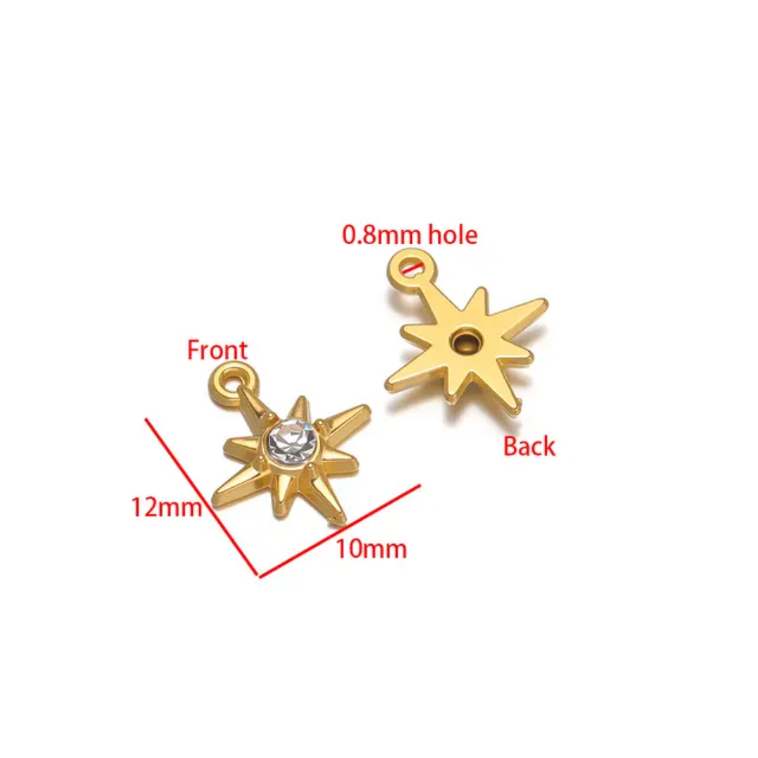 Star Zircon SS 18k Gold PVD Plated Charm - 1 Piece