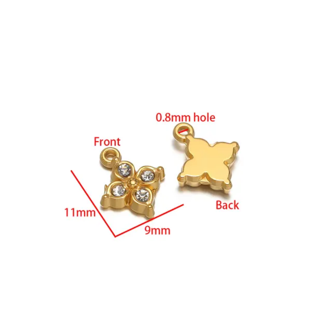Flower Zircon SS 18k Gold PVD Plated Charm - 1 Piece