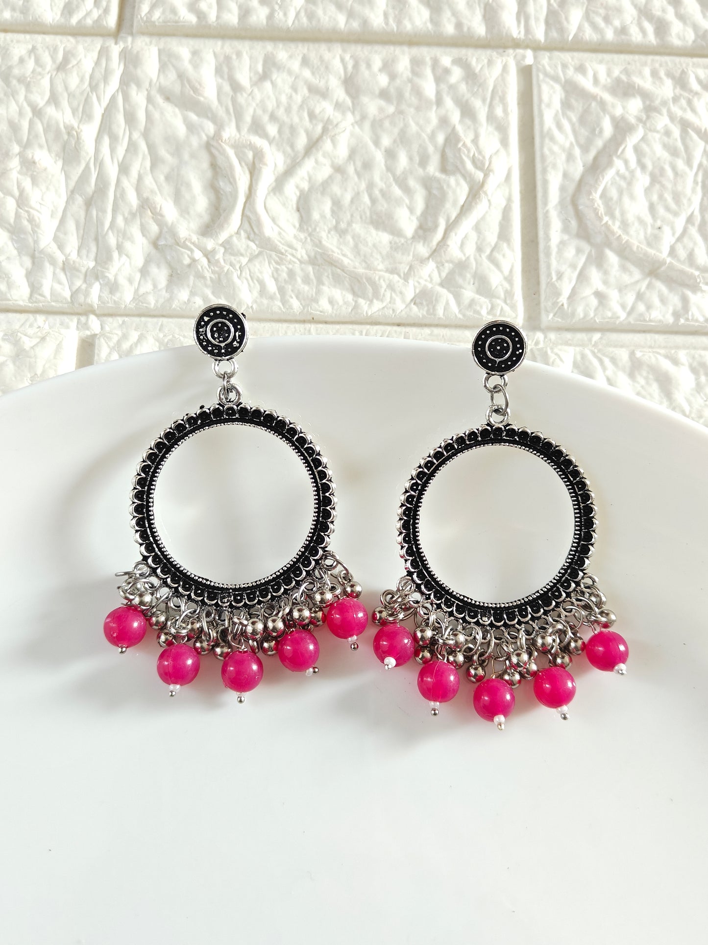 Round Rani Pink Beaded Jhumka Base - 1 Pair