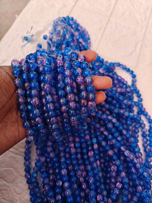 Dual Shade Crackle Beads 8mm Dark Blue & Pink - approx. 100 beads