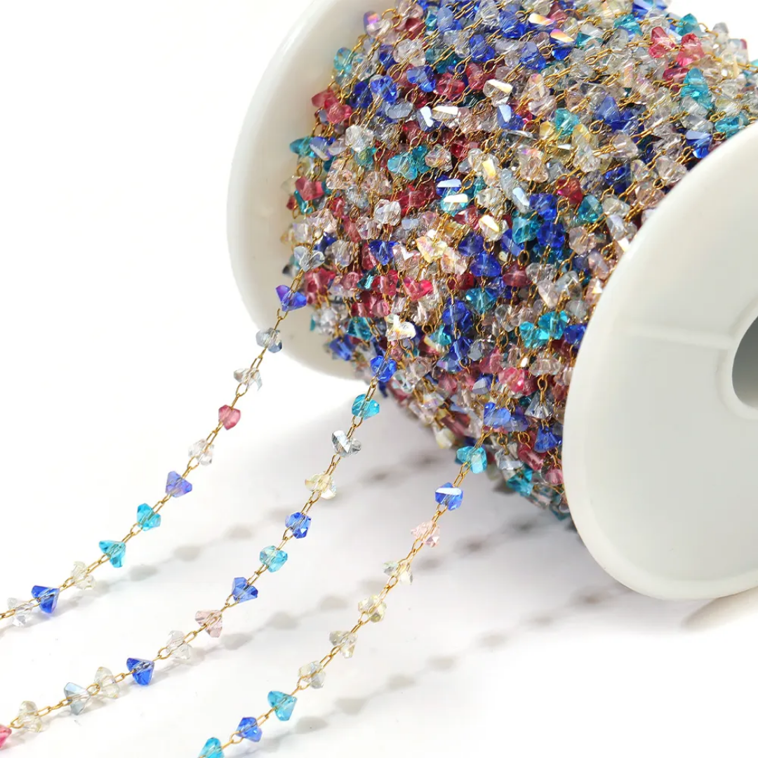 3mm Multi-Colored Crystal Stainless Steel Chain - 1 Feet (30cms)