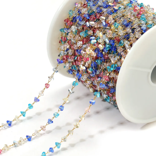 3mm Multi-Colored Crystal Stainless Steel Chain - 1 Feet (30cms)