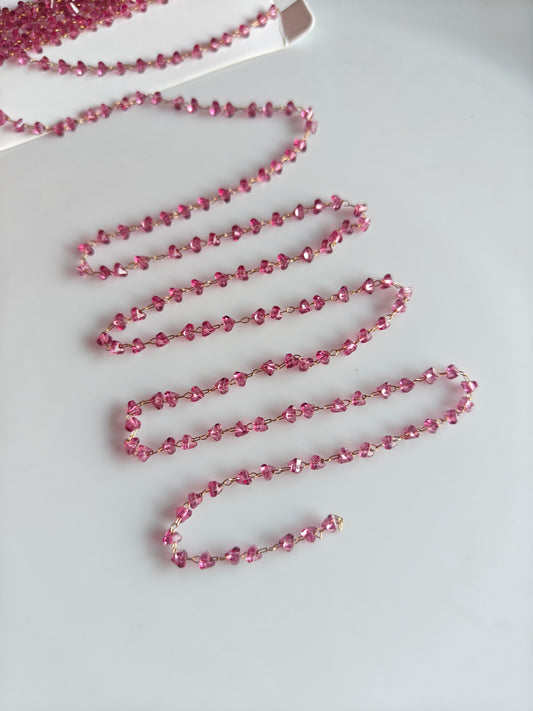 3mm Magenta Crystal Stainless Steel Chain - 1 Feet (30cms)