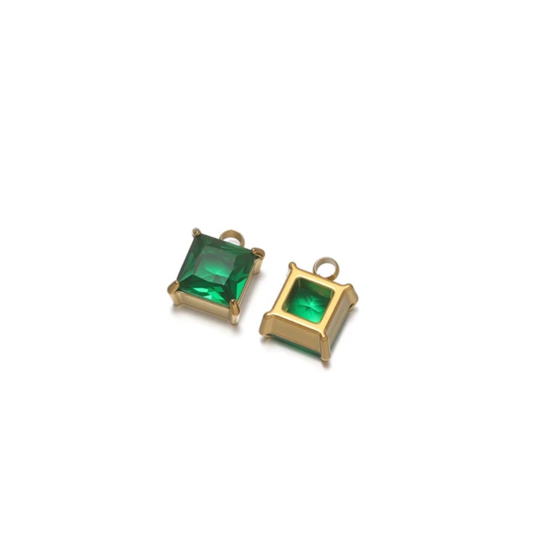 Square Stone SS 18k Gold PVD Plated Charm - 1 Piece