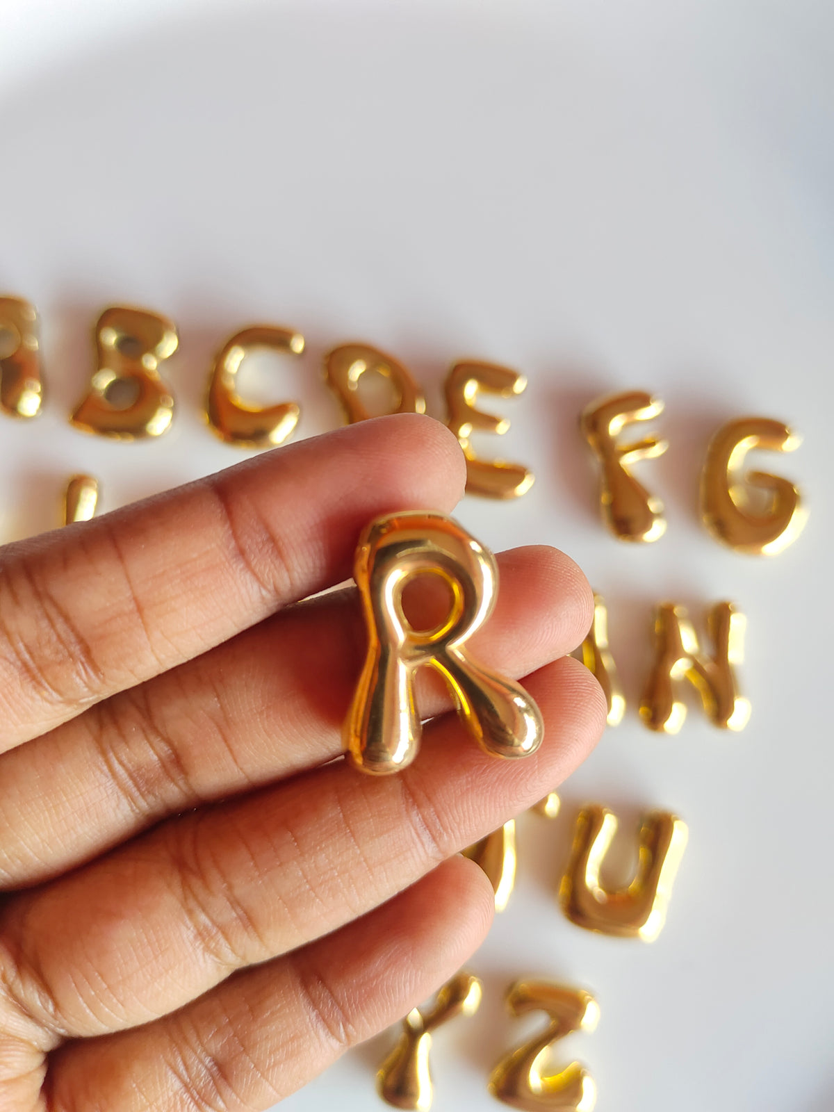 Bubble Alphabet SS 18k Gold PVD Plated Bead Charm - 1 Piece - Anti Tarnish