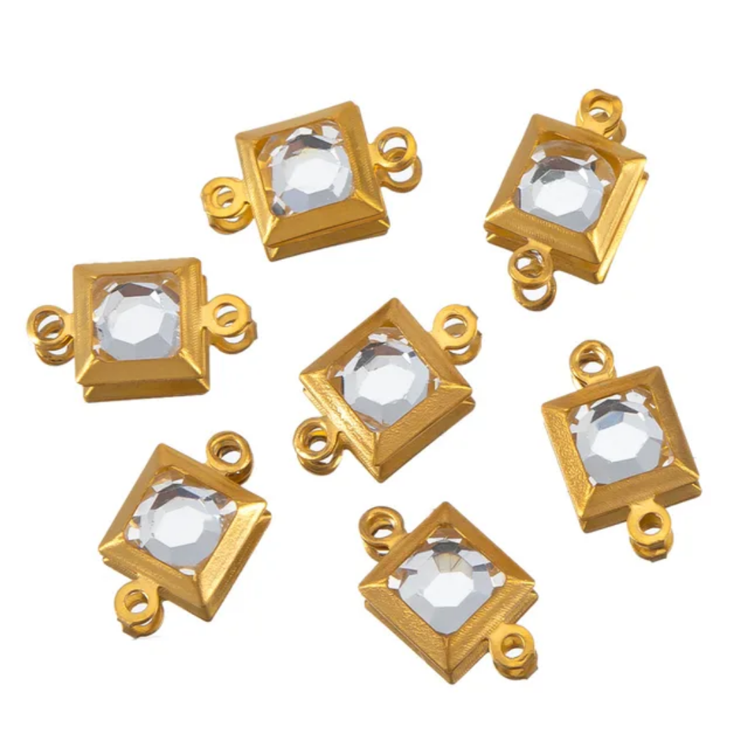 ZC Square Connector Charm - 18k Gold PVD Plated Stainless Steel - Anti Tarnish  - 1 Piece