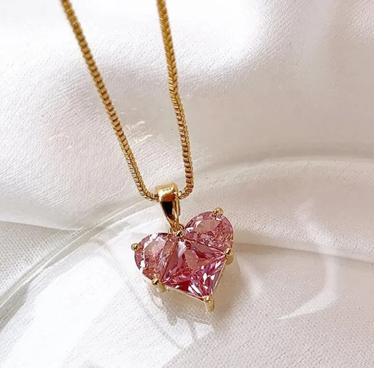 Pink Crystal Heart Necklace