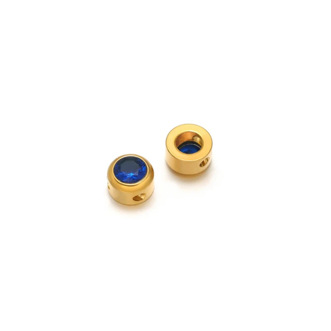Mini Round Zircon Stone Spacer Bead - 18k Gold PVD Stainless Steel - 1 Piece