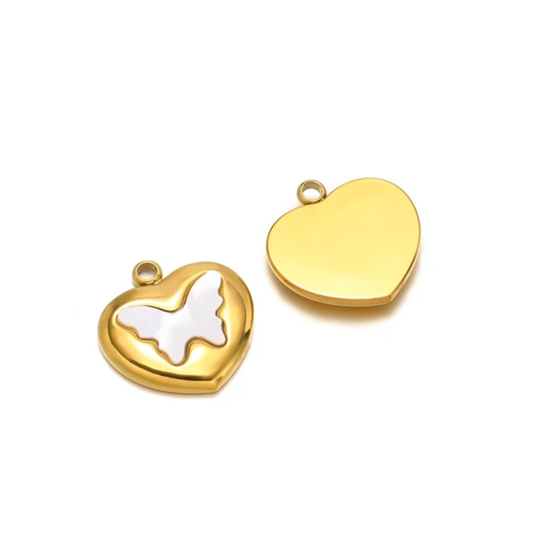 SS 18k Plated Butterfly White Enamel Charm - 1 Piece