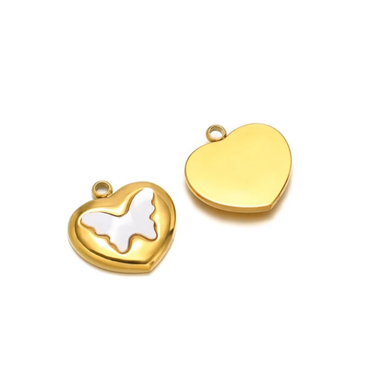 SS 18k Plated Butterfly White Enamel Charm - 1 Piece