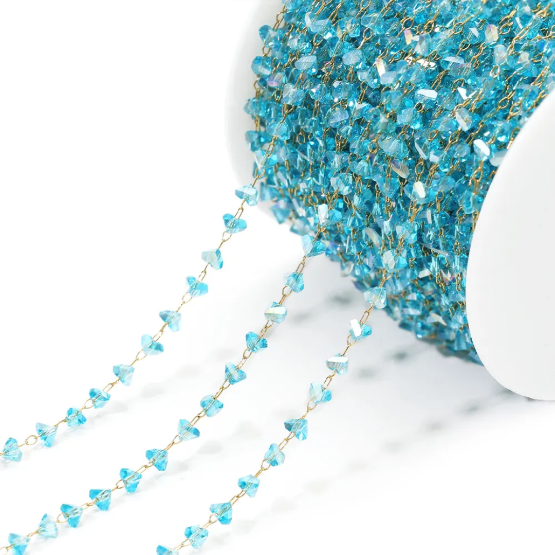 3mm Blue Crystal Stainless Steel Chain - 1 Feet (30cms)
