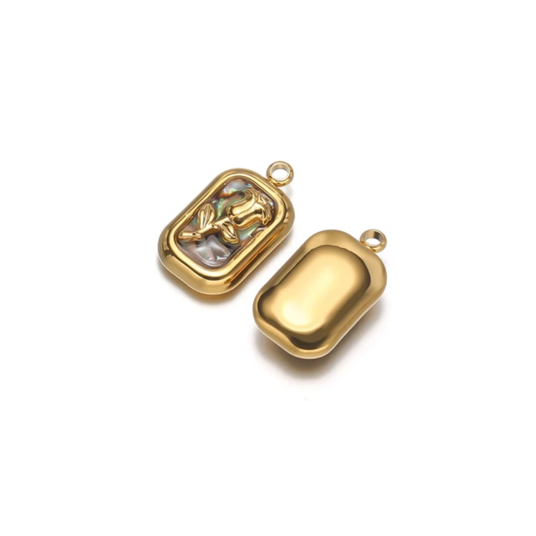 SS 18k Gold Plated Rose Multi-Colored Enamel Charm - 1 Piece