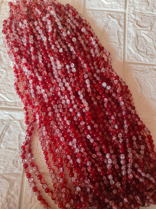 Dual Shade Crackle Beads 8mm Maroon & White - approx. 100 beads