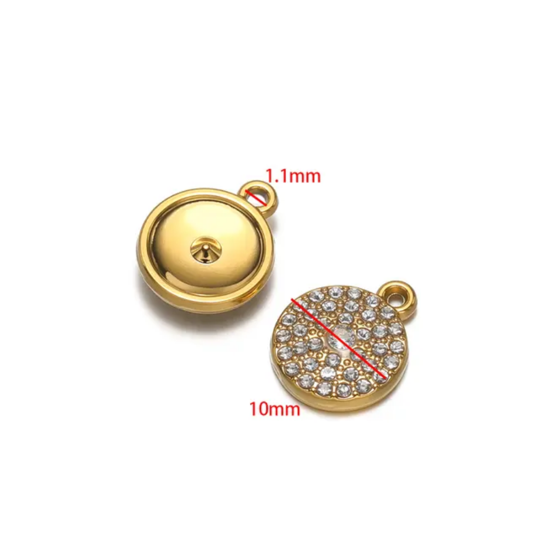 Round Zircon SS 18k Gold PVD Plated Charm - 1 Piece