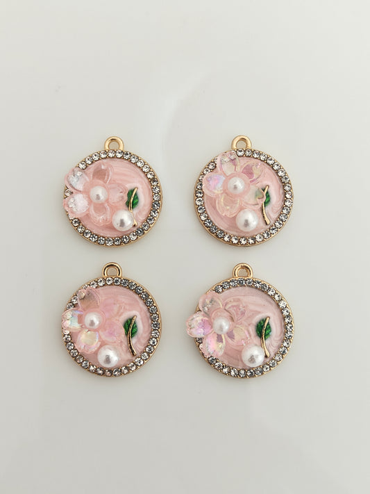 Pink Floral Charm - 1 Piece