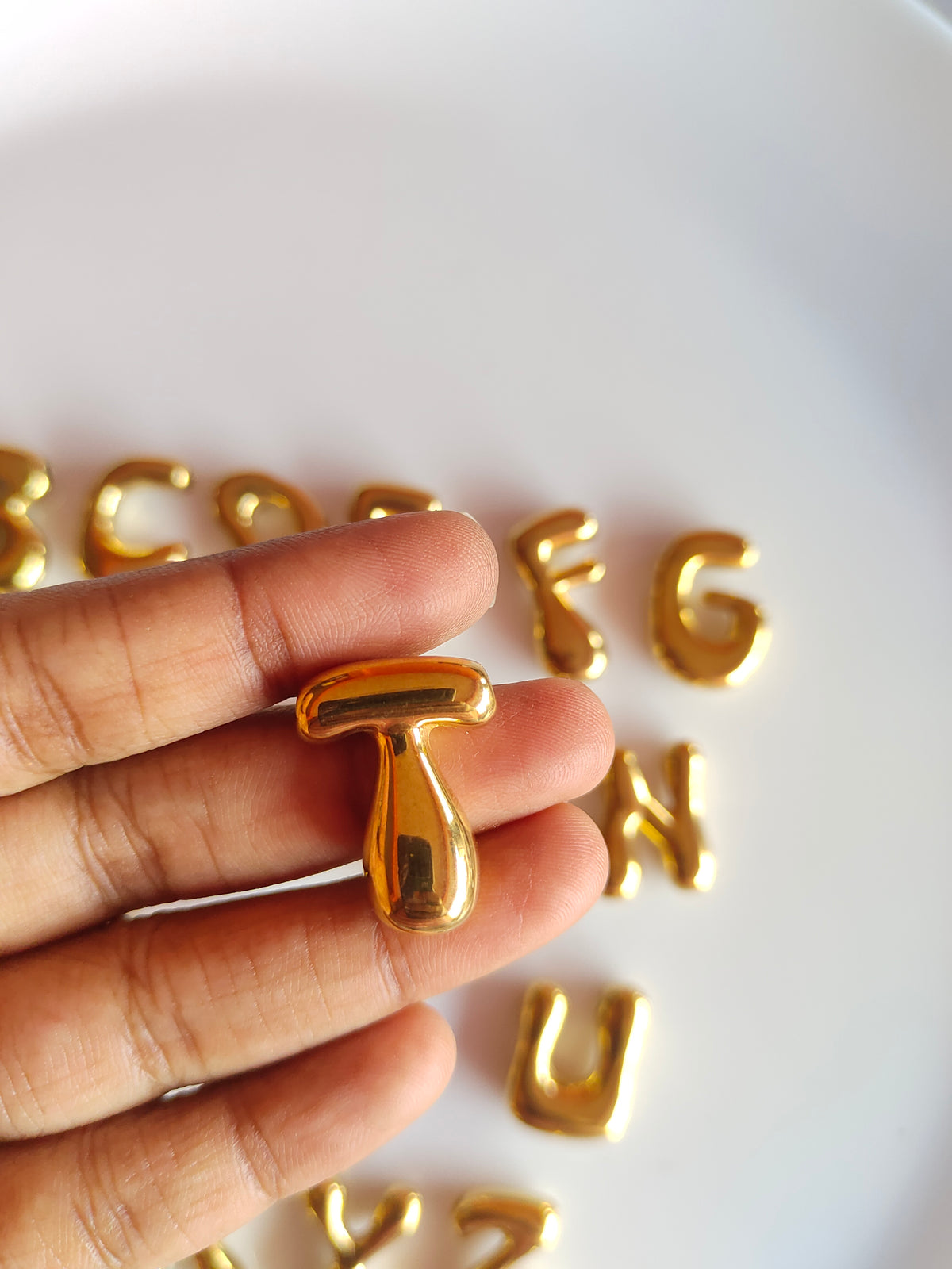 Bubble Alphabet SS 18k Gold PVD Plated Bead Charm - 1 Piece - Anti Tarnish