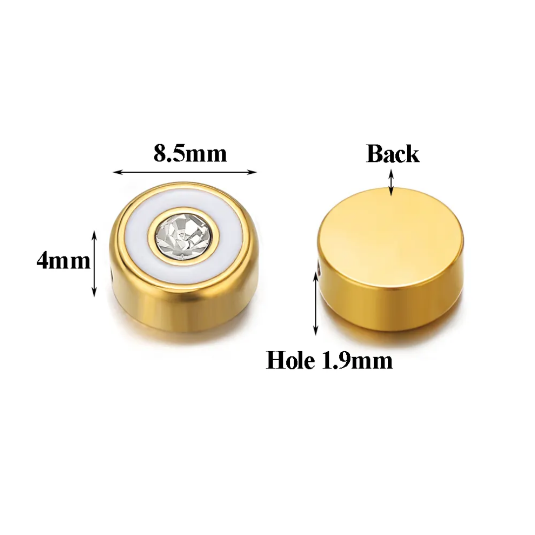 Round Zircon Enamel Bead Charm - 1 Piece