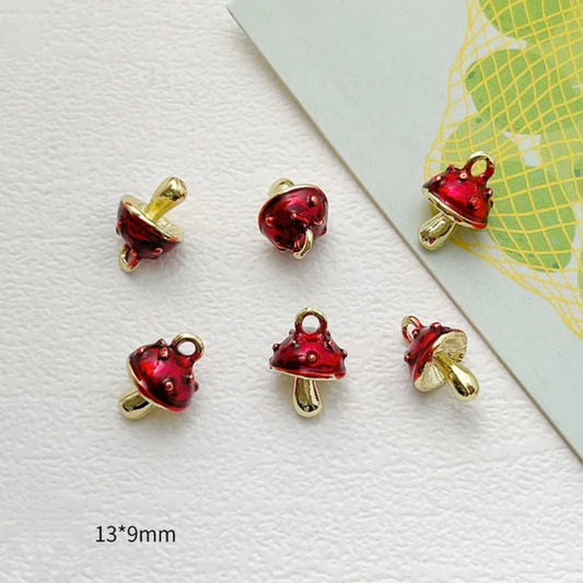 Mushroom Enamel 14k Gold Plated Charm - 1 Piece - Anti Tarnish