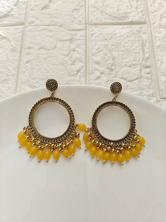 SH Gold Round Yellow Beaded Jhumka Base - 1 Pair