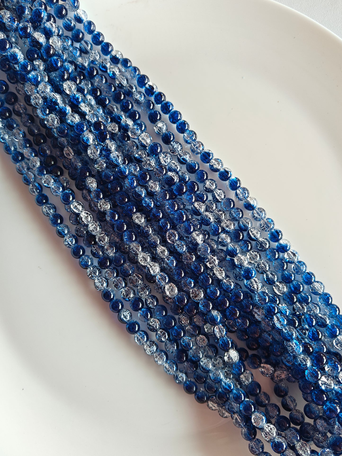 Dual Shade Crackle Beads 8mm D.Blue & White - approx. 100 beads