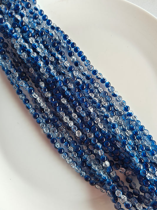 Dual Shade Crackle Beads 8mm D.Blue & White - approx. 100 beads