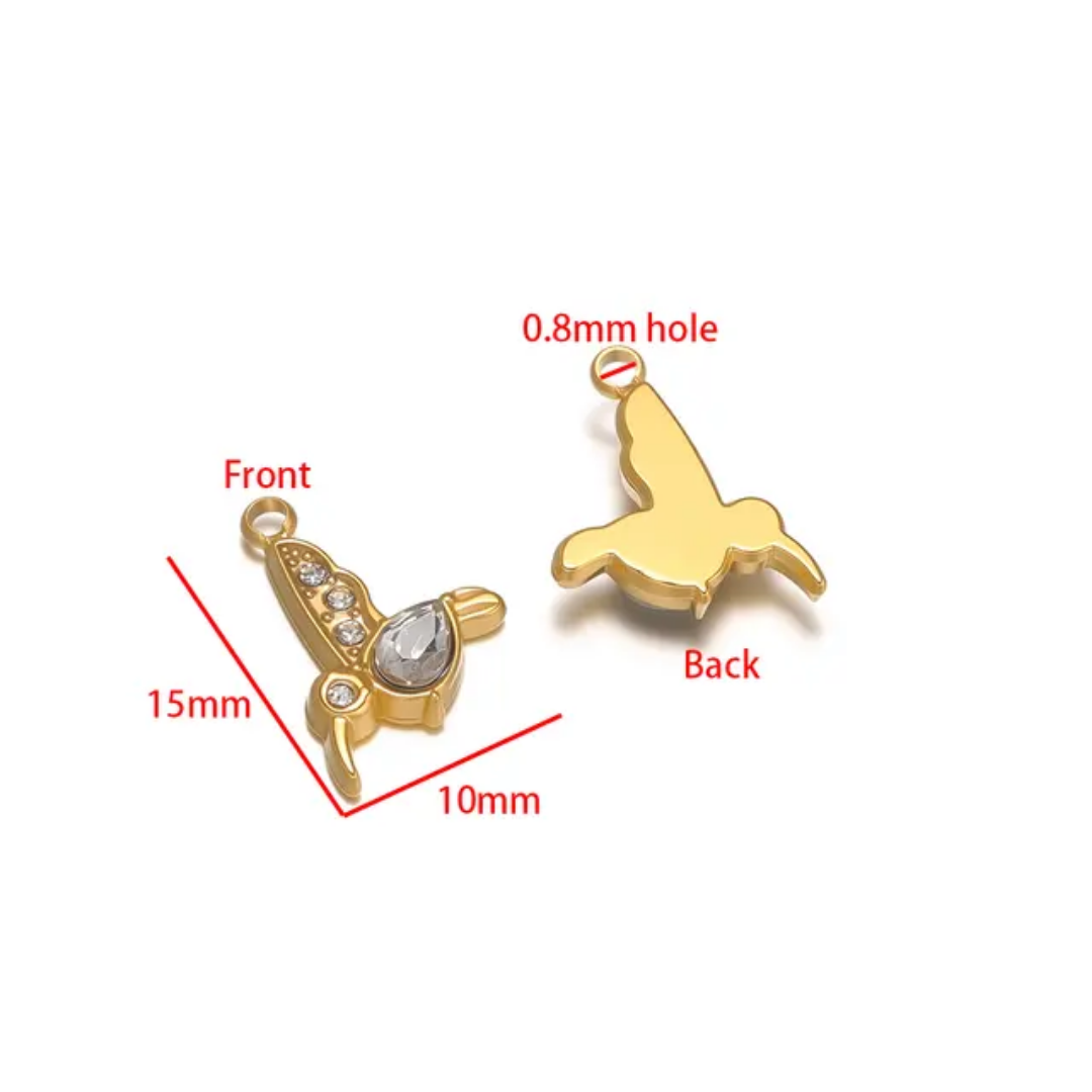 Bird Zircon SS 18k Gold PVD Plated Charm - 1 Piece