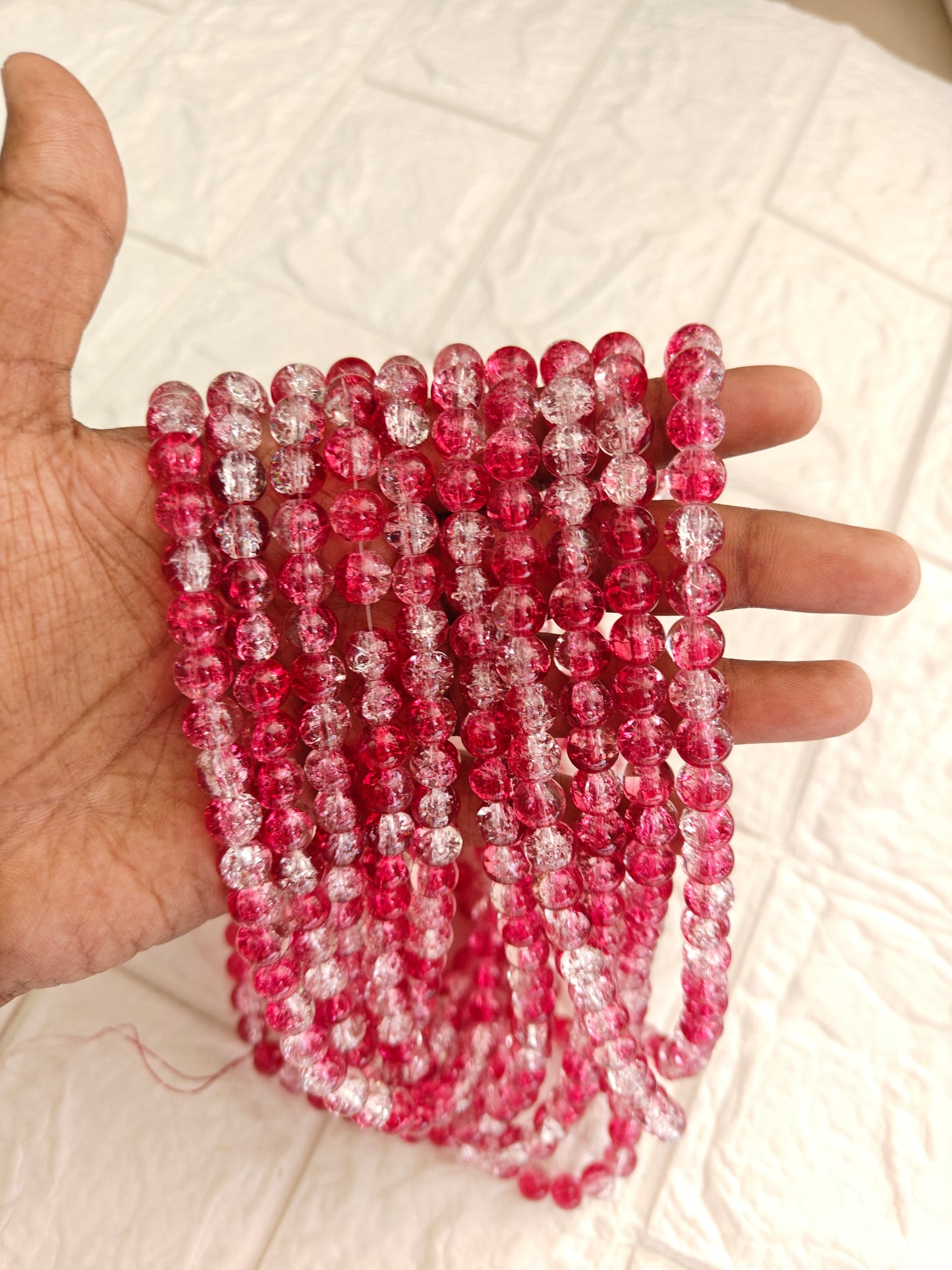 Dual Shade Crackle Beads 8mm D.Pink & White - approx. 100 beads