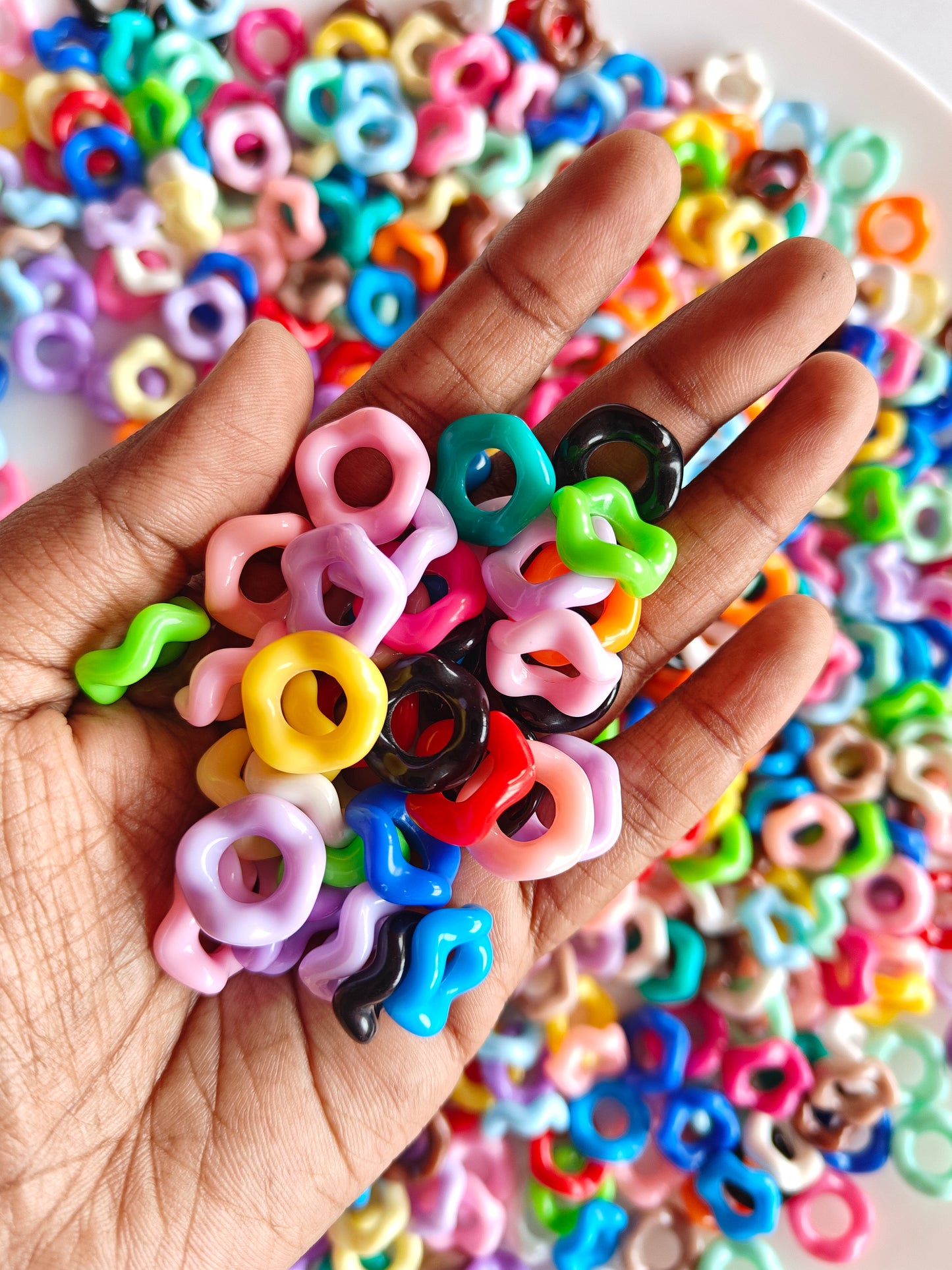 Acrylic Multicolor Wavy Round Spacer Beads - 20g