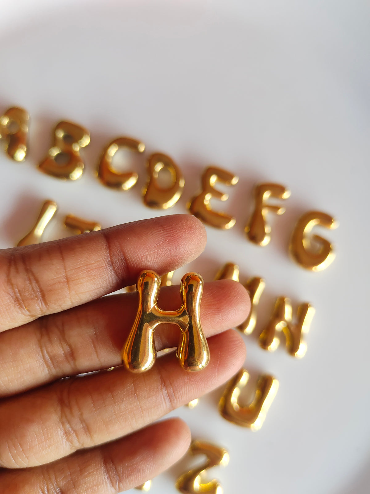 Bubble Alphabet SS 18k Gold PVD Plated Bead Charm - 1 Piece - Anti Tarnish