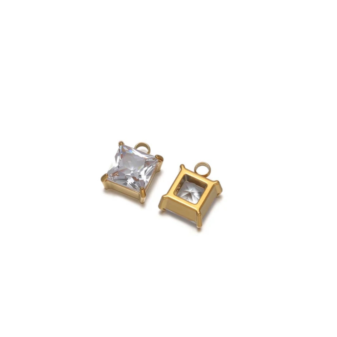 Square Stone SS 18k Gold PVD Plated Charm - 1 Piece