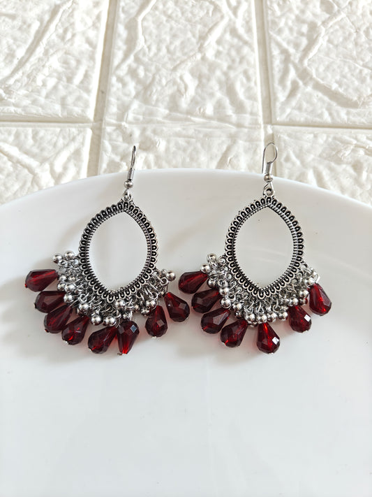 Silver Evil Eye Brown Hook Drop Beaded Jhumka Base - 1 Pair