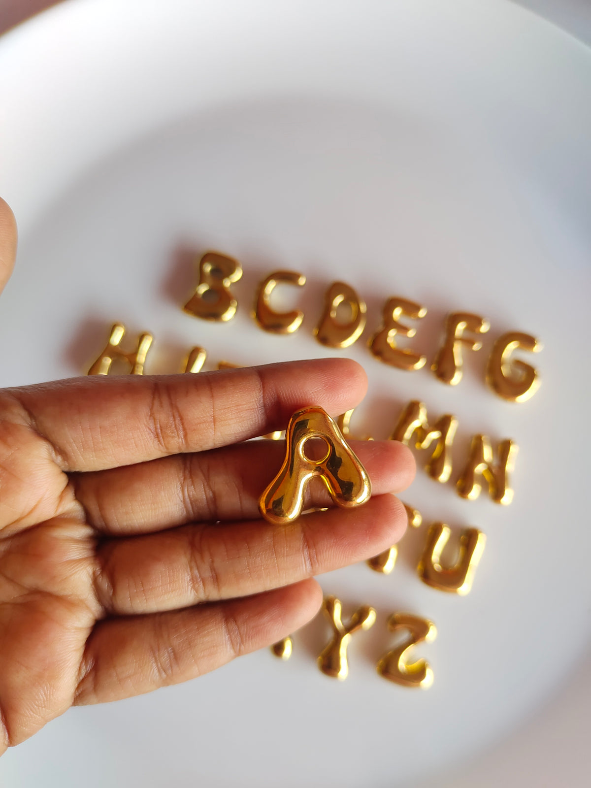 Bubble Alphabet SS 18k Gold PVD Plated Bead Charm - 1 Piece - Anti Tarnish