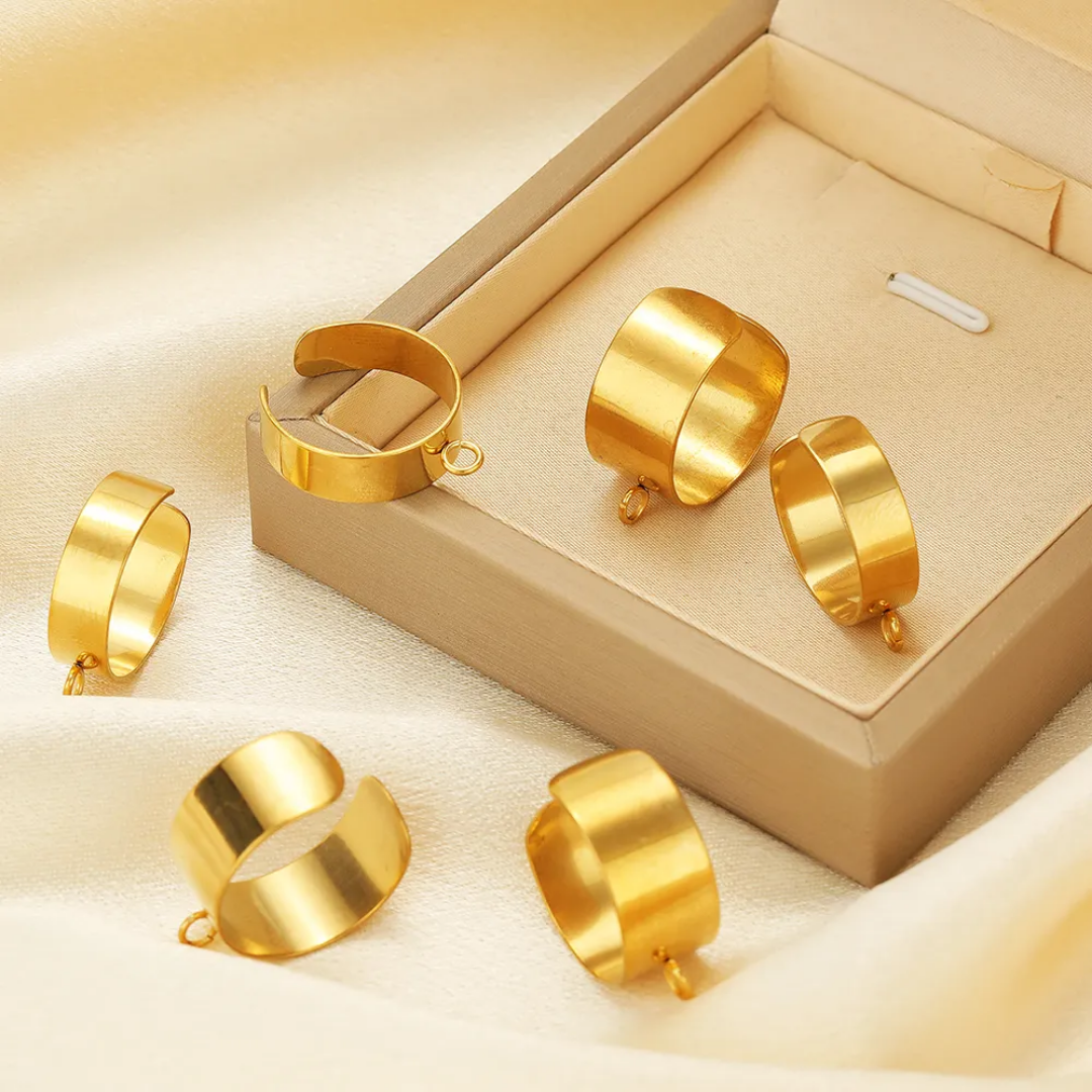 Adjustable Ring With Connector Hoop SS 18k Gold PVD Plated - 1 Piece