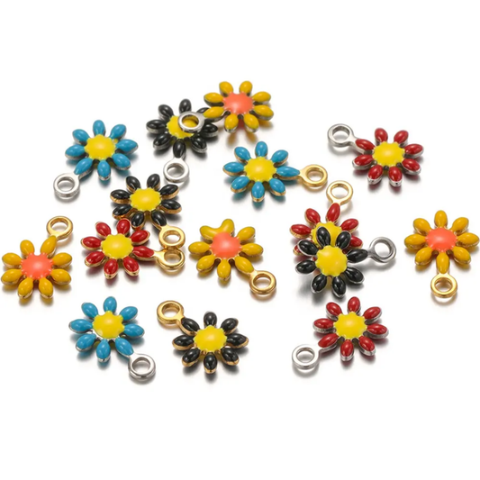 S.Steel Enamel Little Flower Charm - 1 Piece
