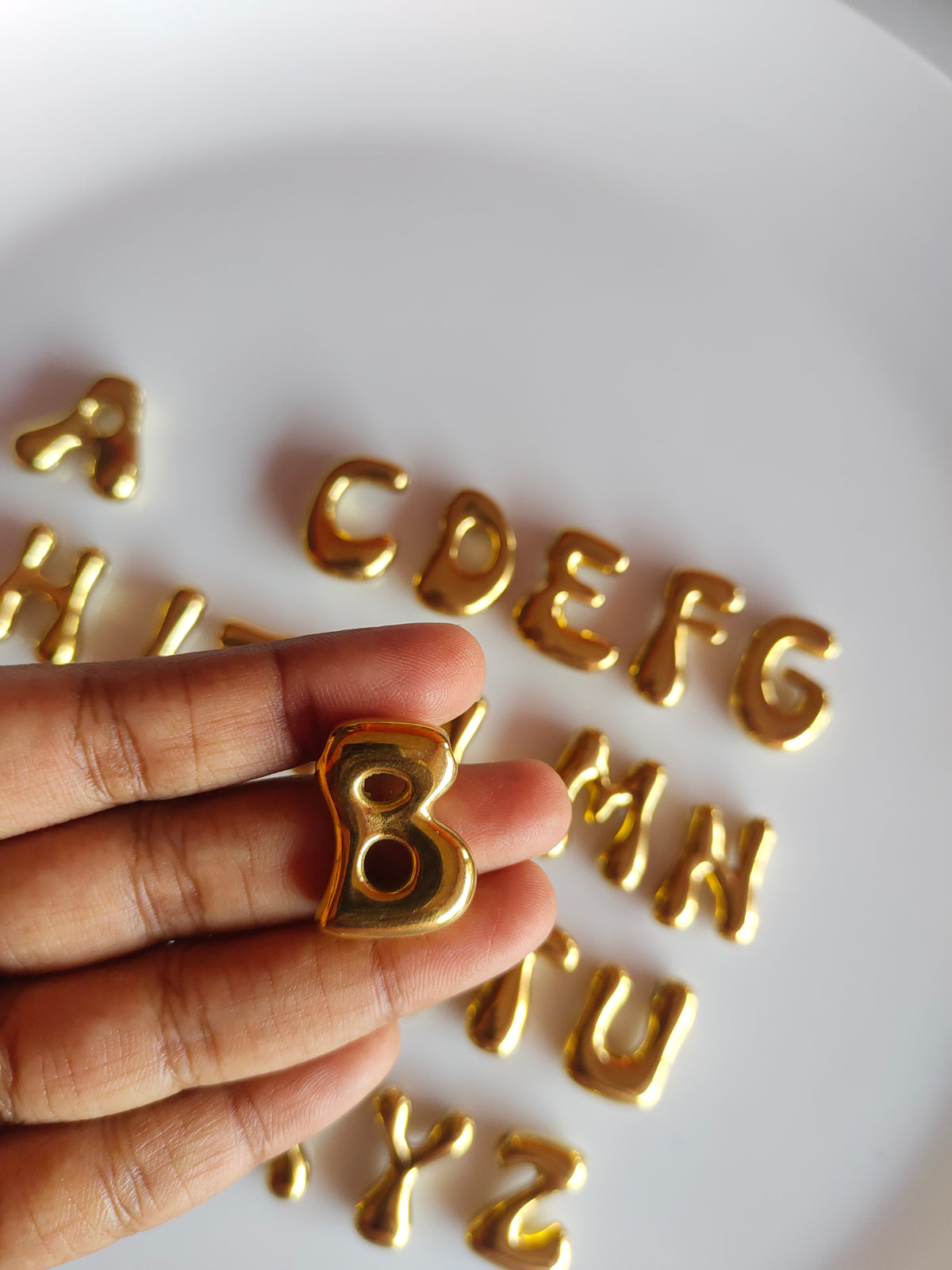 Bubble Alphabet SS 18k Gold PVD Plated Bead Charm - 1 Piece - Anti Tarnish