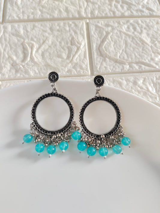 Round Blue Beaded Jhumka Base - 1 Pair