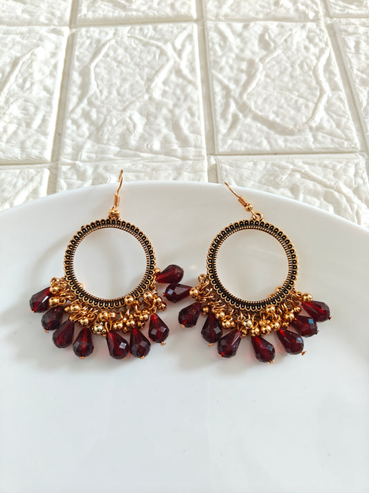 Gold Round Brown Drop Beaded Hook Jhumka Base - 1 Pair