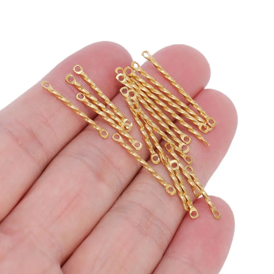 Twisted Bar Connector SS 18k Gold PVD Plated - 1 Piece