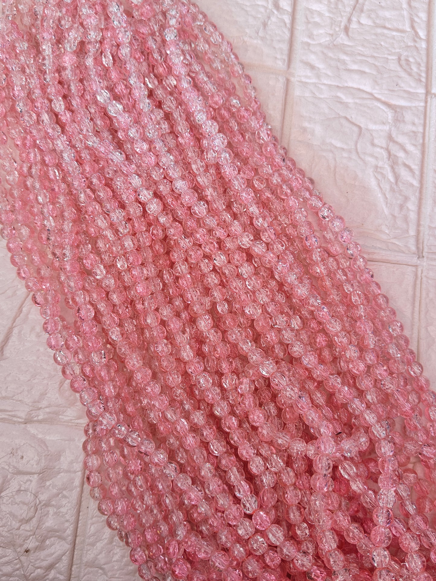 Dual Shade Crackle Beads 8mm Pink & White - approx. 100 beads