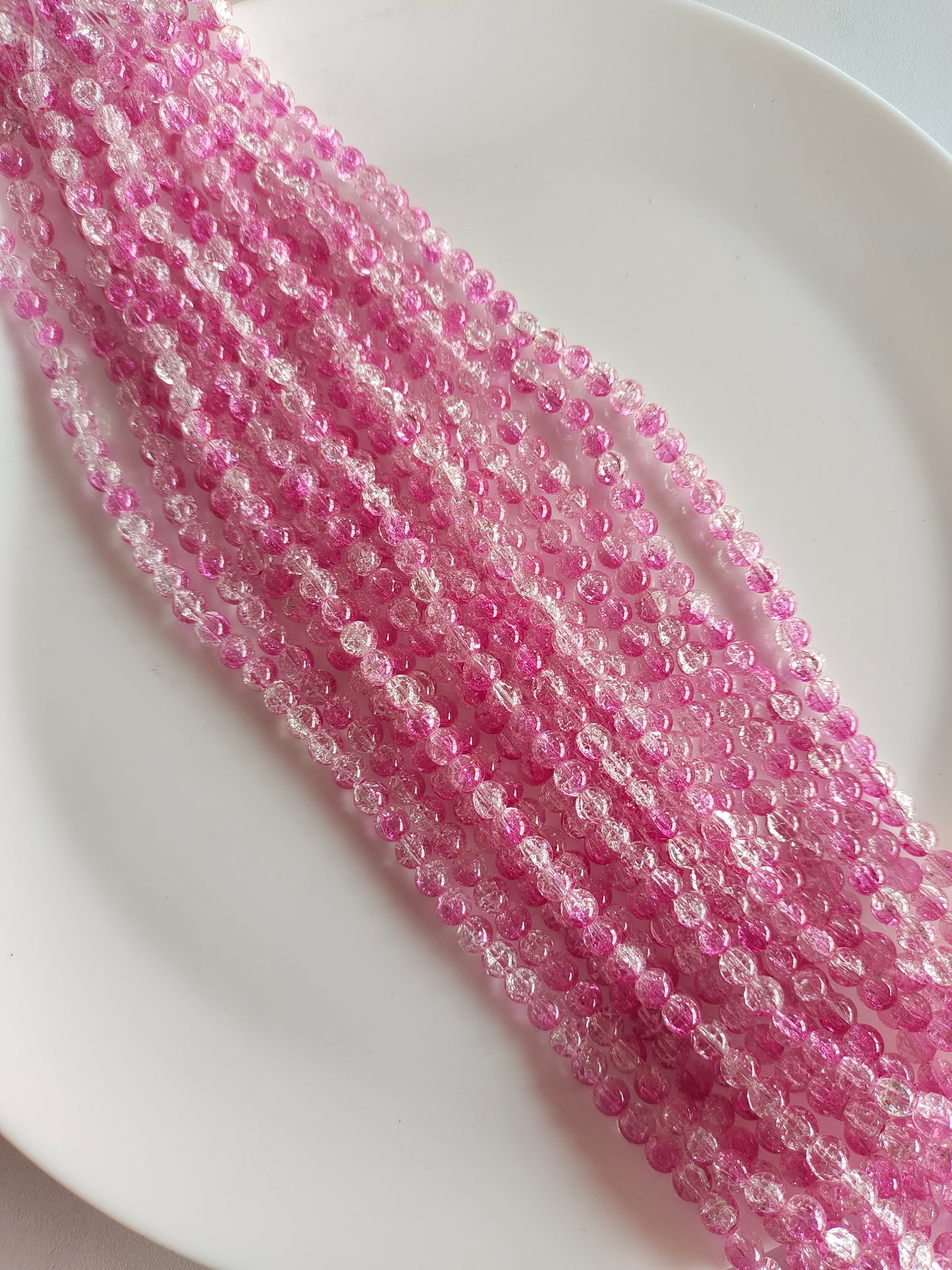 Dual Shade Crackle Beads 8mm D.Pink & White - approx. 100 beads