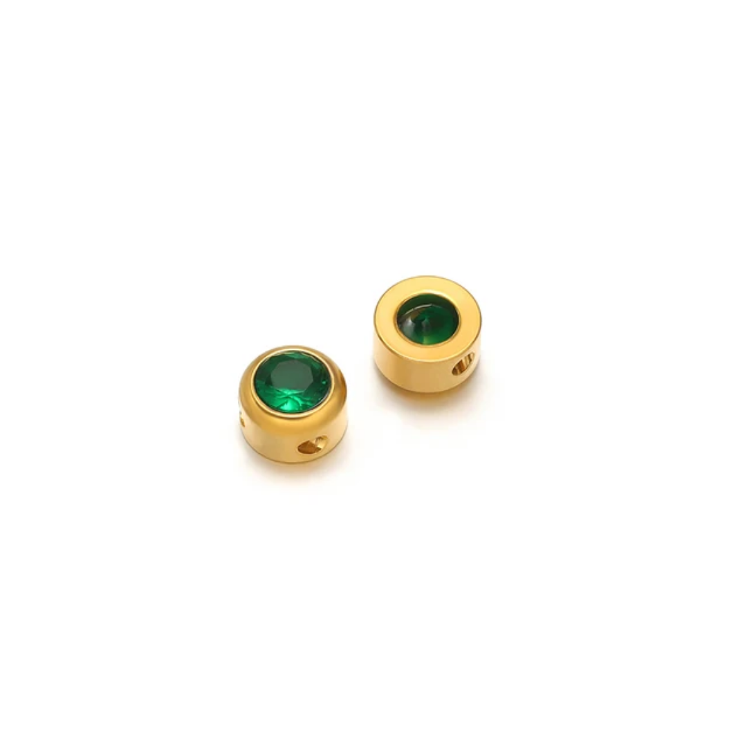 Mini Round Zircon Stone Spacer Bead - 18k Gold PVD Stainless Steel - 1 Piece