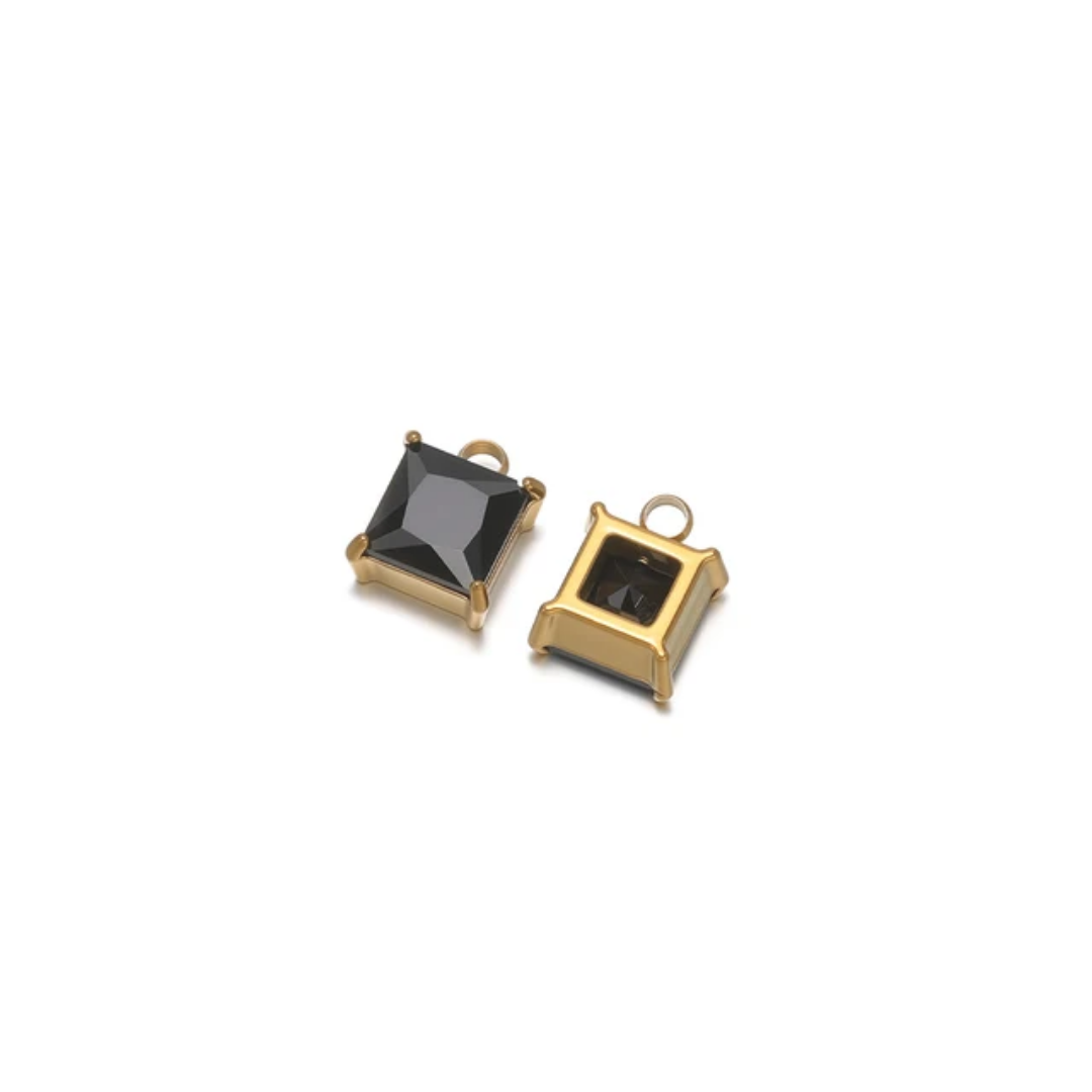 Square Stone SS 18k Gold PVD Plated Charm - 1 Piece